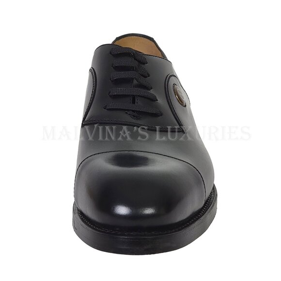 GUCCI SHOES MENS BLACK LEATHER INTERLOCKING G LOGO DERBY OXFORD sz 9 US 9.5 - Picture 9 of 15